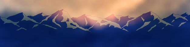 Vector dramatic sunset in the mountains panoramic view