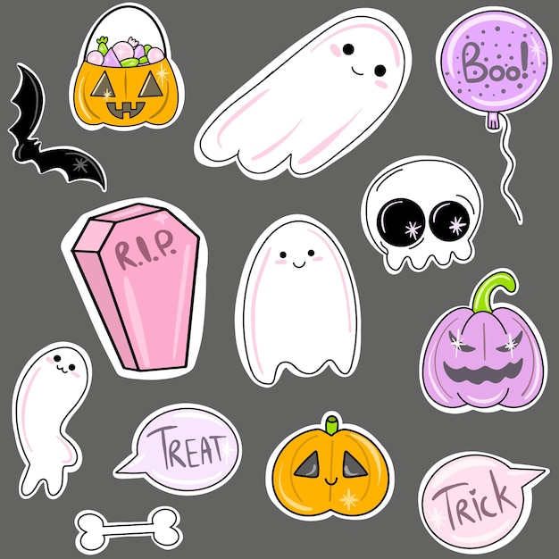 Draw character design collection stickers for halloween Doodle cartoon style