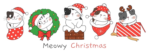 Draw character happy cat for christmas and new year