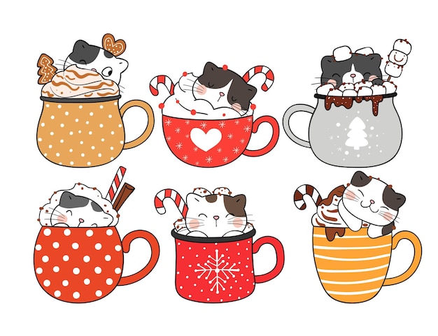 Draw collection cat in christmas drink for new year