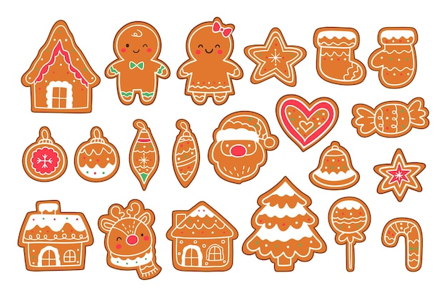 Draw collection gingerbread cookies for christmas