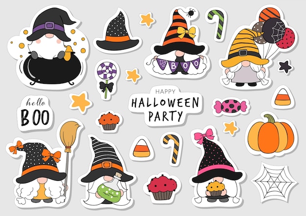 Draw collection stickers gnome for halloween