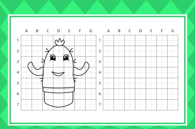 Draw cute cactus worksheet, educational children game.