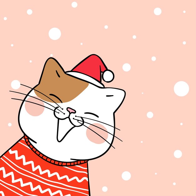 Vector draw cute cat in sweet snow for christmas day