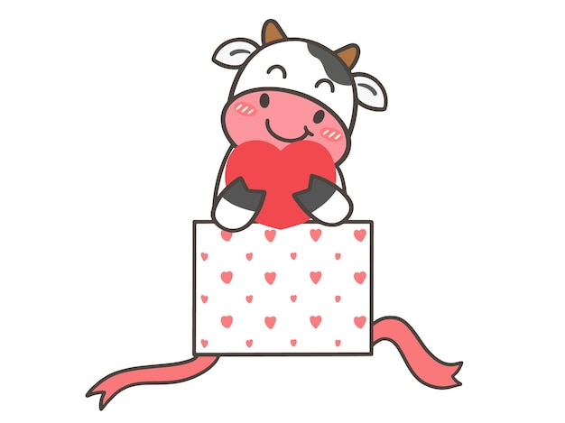 Draw cute cow in love for valentine