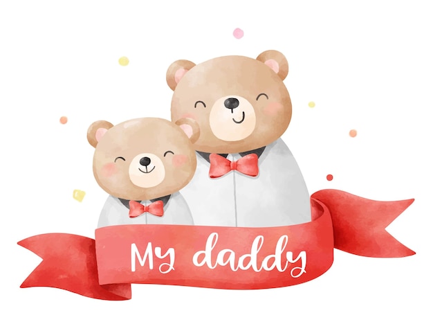 Draw daddy bear with baby Father day concept