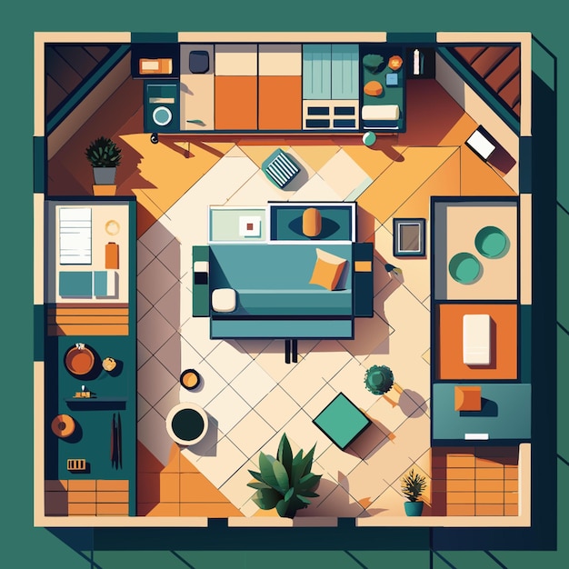 Vector draw the layout of the interior design top view in vector vector illustration flat 2