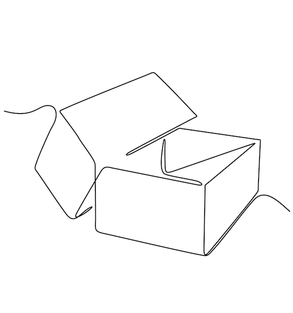 Draw one continuous line from a cardboard box Concept of online shopping fast delivery