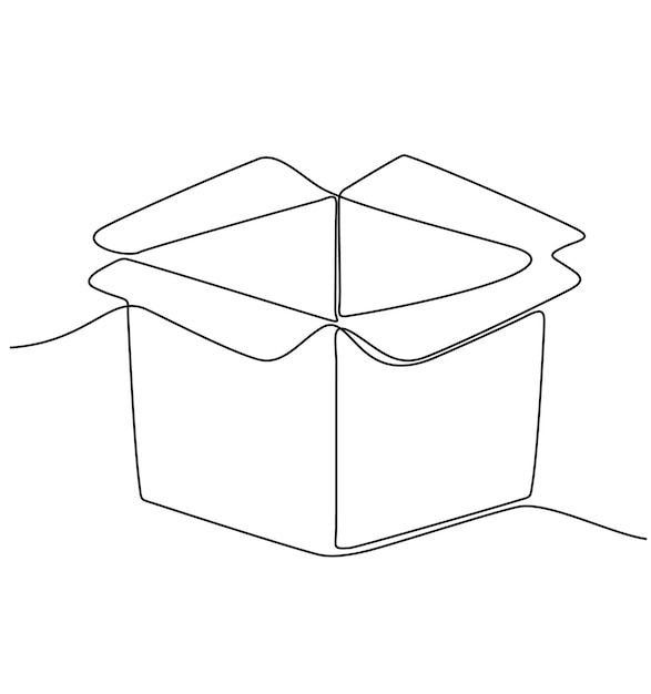 Draw one continuous line from a cardboard box Concept of online shopping fast delivery