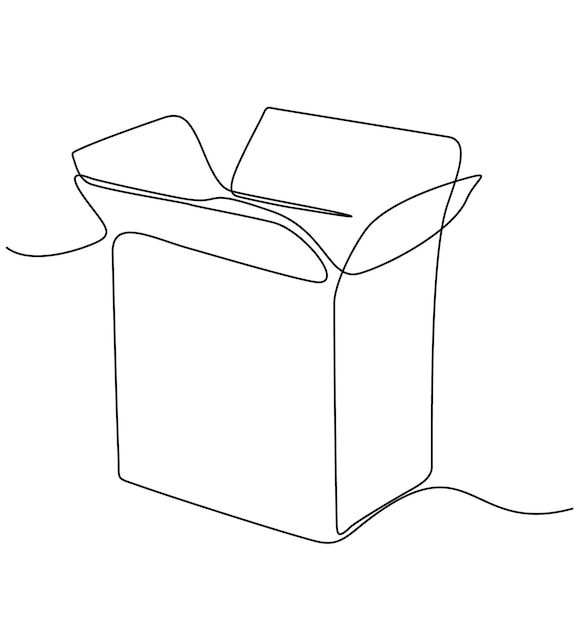 Draw one continuous line from a cardboard box Concept of online shopping fast delivery