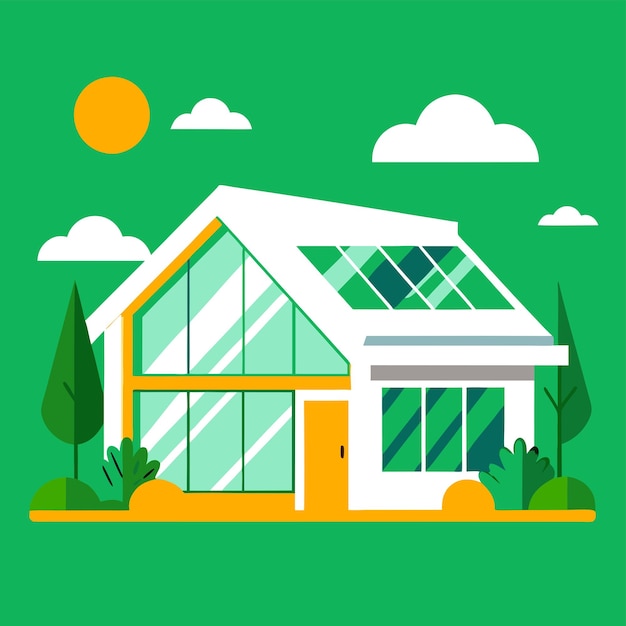 Vector draw a picture of a luxurious solarpowered home