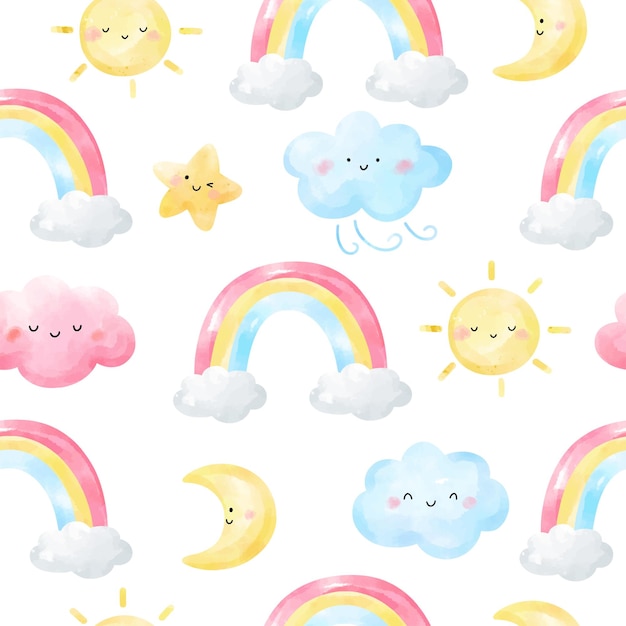 Draw seamless pattern background happy weather printable for kids