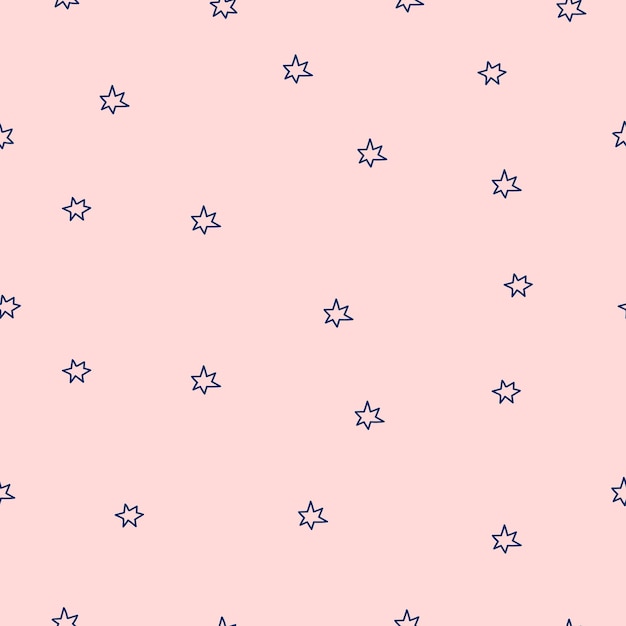 Draw seamless patterns with stars on pink background for christmas and winter and New year Doodle cartoon style