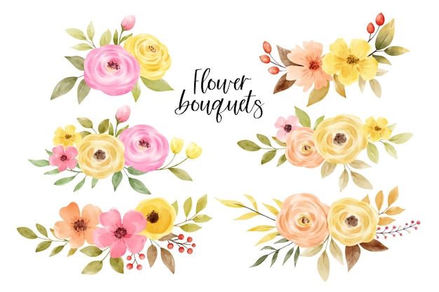 Draw set of flower bouquets for poster greeting card invitation design