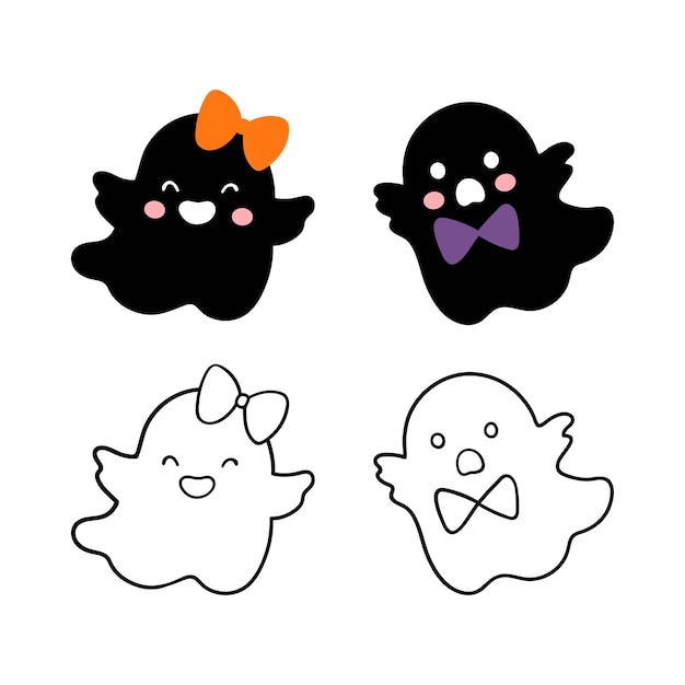 Draw silhouette kids ghost svg halloween boy and girl