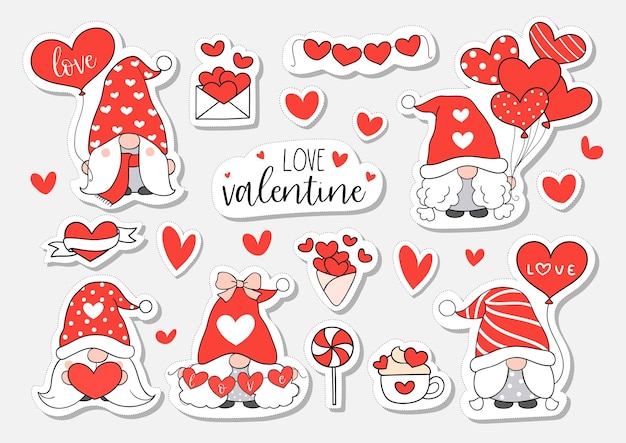 Vector draw sticker printable gnome happy love for valentine