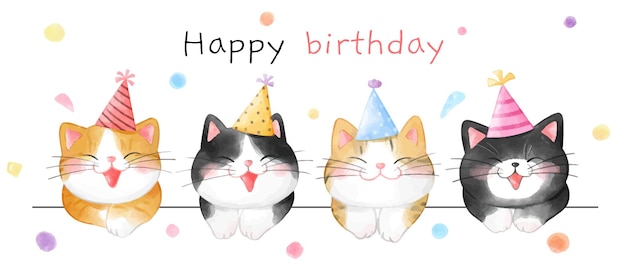 Draw vector illustration character design banner funny for birthday Watercolor style