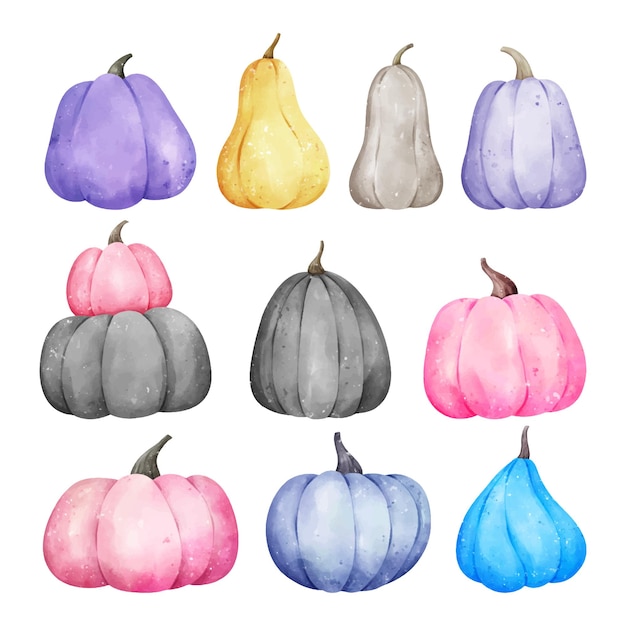 Draw vector illustration collection fancy pumpkin for halloween Watercolor style