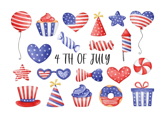 Draw vector illustration USA patriotic element for 4th of july concept Watercolor style