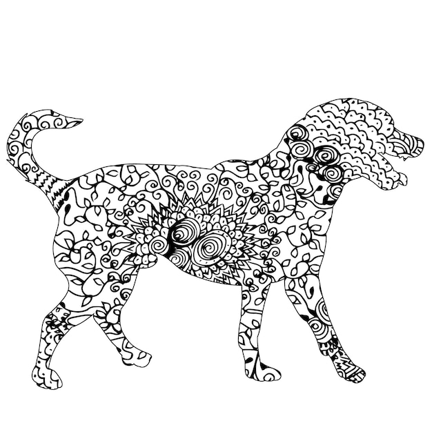 drawing for adult antistress colouring book with doodle and zentangle elements  isolated dog