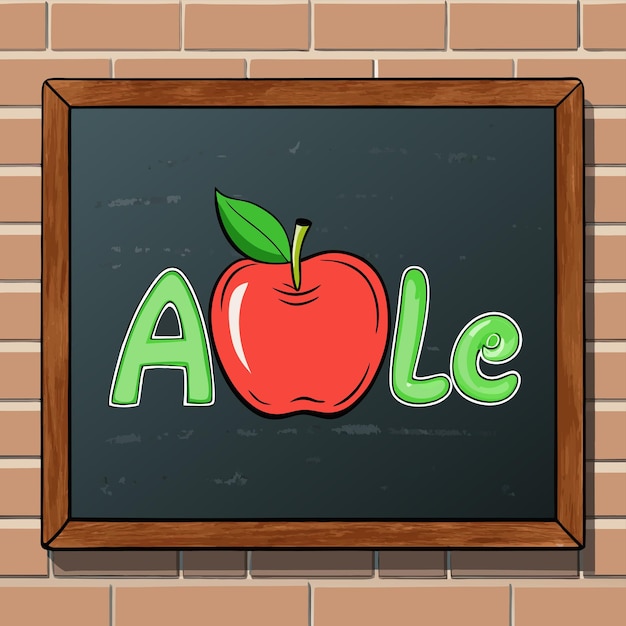 Vector a drawing of an apple on a blackboard with a wooden frame