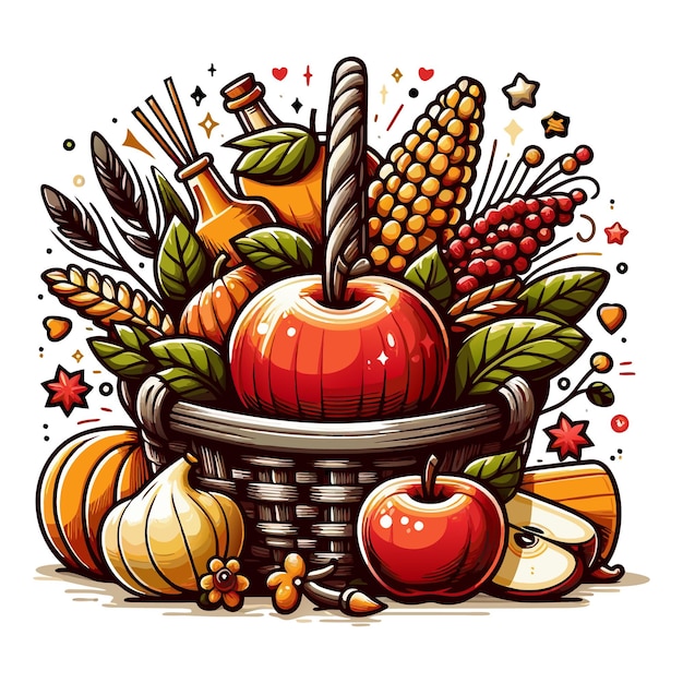 Drawing of apple vector thanksgiving day