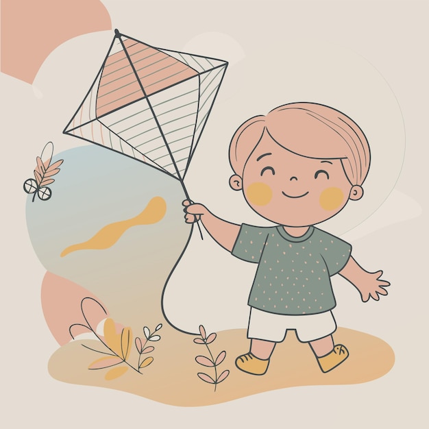 a drawing of a baby holding a kite with a butterfly on it