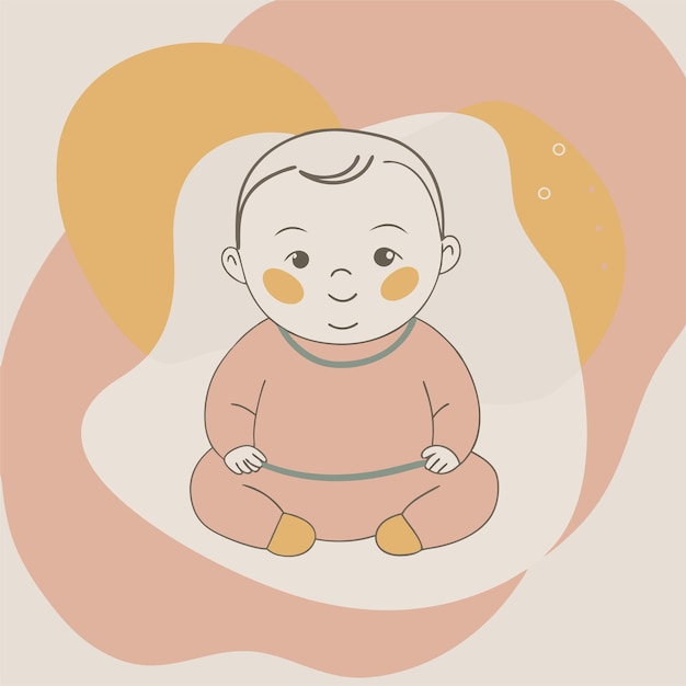 Vector a drawing of a baby sitting on a pink and yellow background