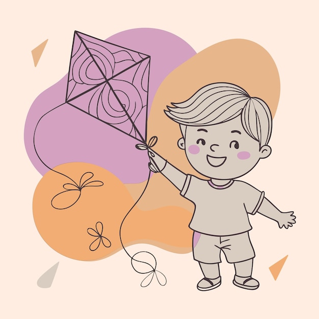 a drawing of a baby with a kite and a butterfly