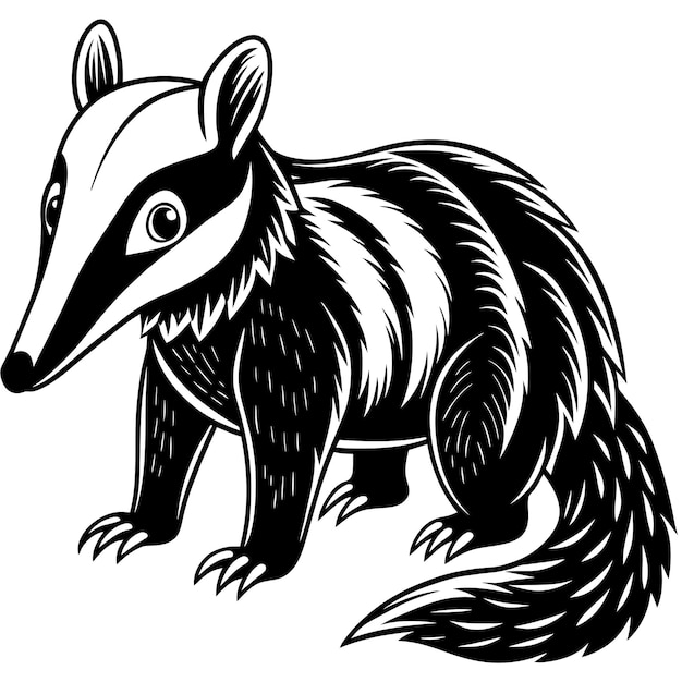 Vector a drawing of a badger that has a black and white face