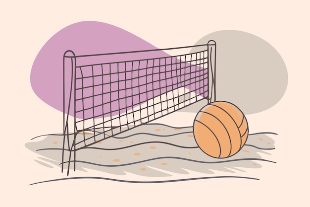 Vector a drawing of a ball and a net with a net on it