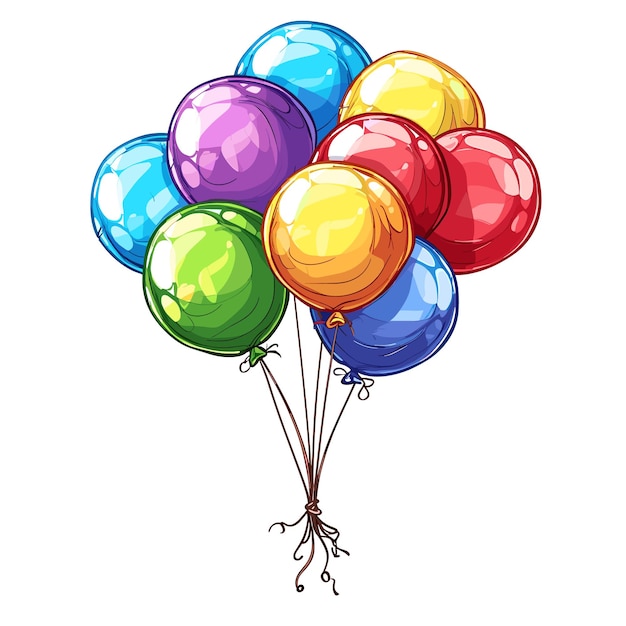 Vector a drawing of balloons with a drawing of a rainbow