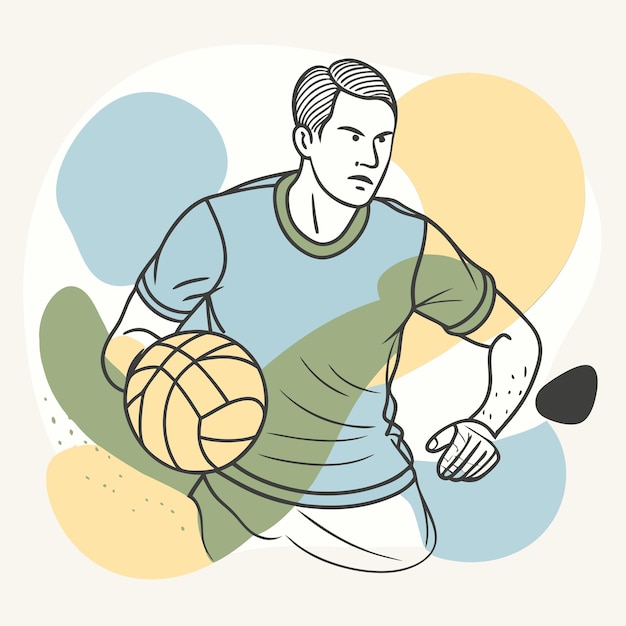 Vector a drawing of a basketball player with a ball and a man playing basketball