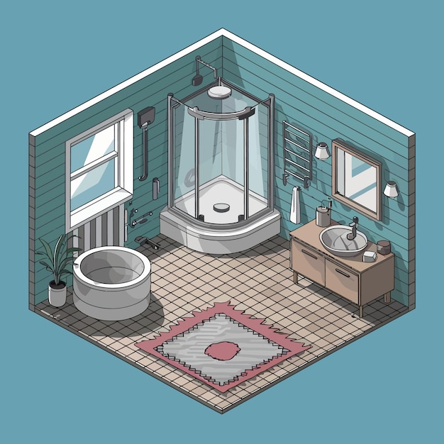 a drawing of a bathroom with a tub and a bathtub