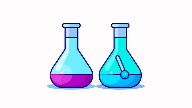 a drawing of a beaker and a beaker with a blue liquid in it