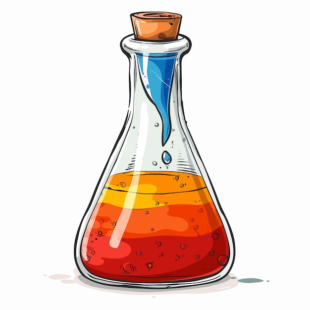 a drawing of a beaker with orange liquid in it