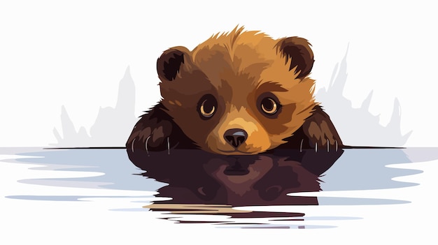 a drawing of a bear swimming in a river with cityscape in the background