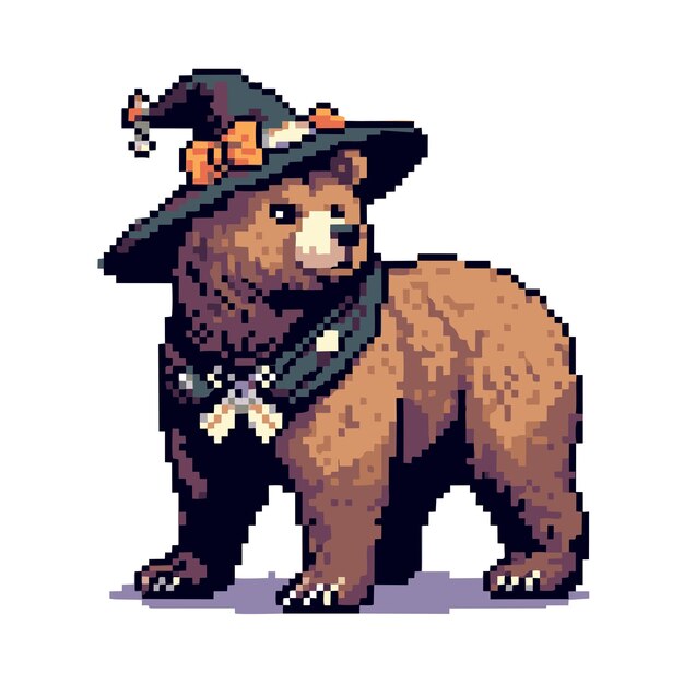 Vector a drawing of a bear with a witch hat on it