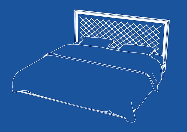 Drawing of the bed on a blue background vectorx9