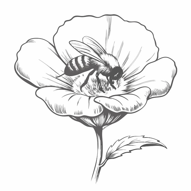 a drawing of a bee with a flower in the middle