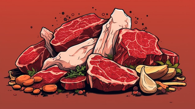 a drawing of beef and vegetables