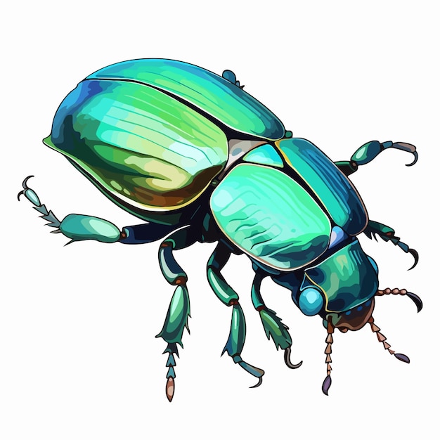 Vector a drawing of a beetle with a green and yellow body