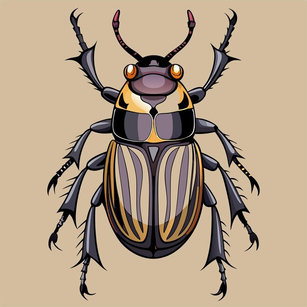 Vector a drawing of a beetle with a yellow face and black wings