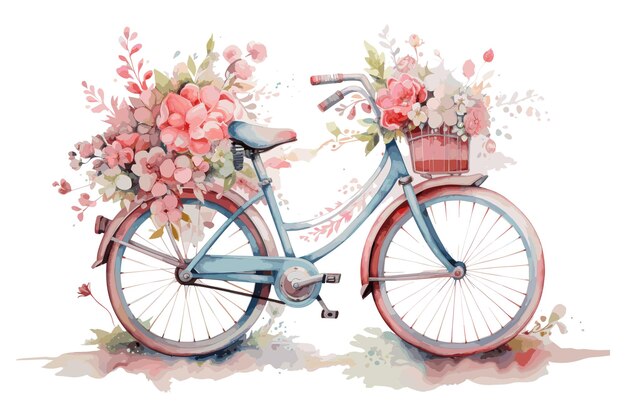 Vector a drawing of a bicycle with flowers in a basket and the word  flowers  on it