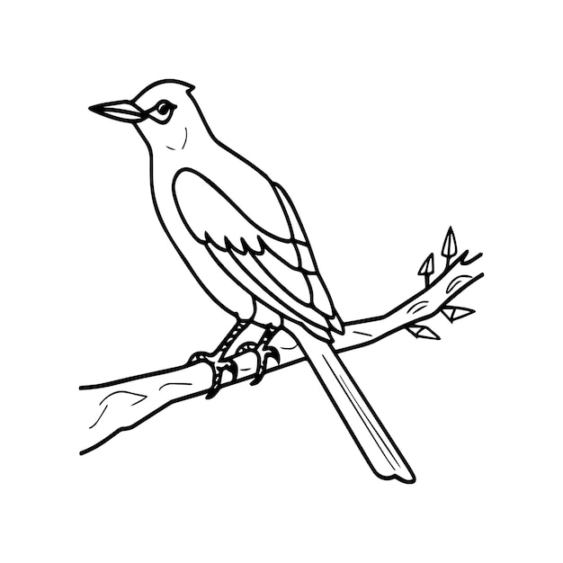 a drawing of a bird on a branch with a twig in the foreground