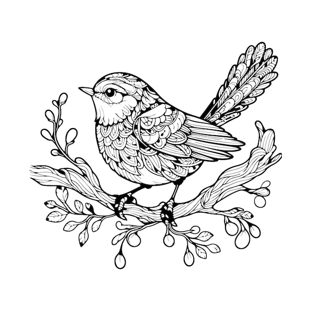 Vector a drawing of a bird on a branch with the words sparrow on it