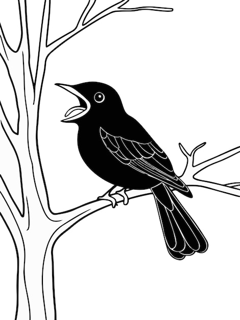 a drawing of a bird on a tree