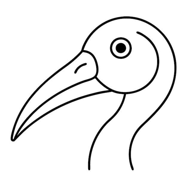 a drawing of a bird with a black beak that has a large eye