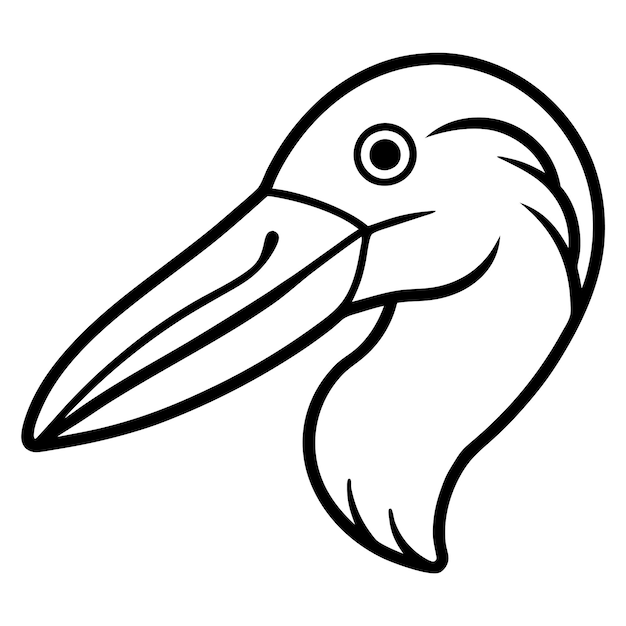 a drawing of a bird with a black beak that has a white outline