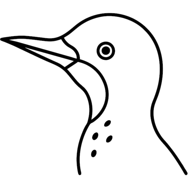 a drawing of a bird with a black beak and a white background